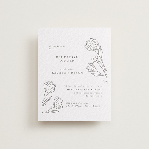 This is a graphite enclosure cards with letterpress by Deynaaz Daraei called bouvardia printing on somerset500 in standard