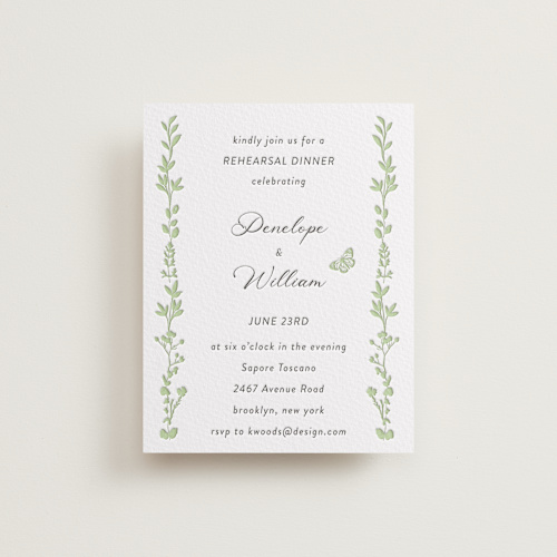 This is a matcha enclosure cards with letterpress by Susan Moyal called flower garden printing on white cotton in standard