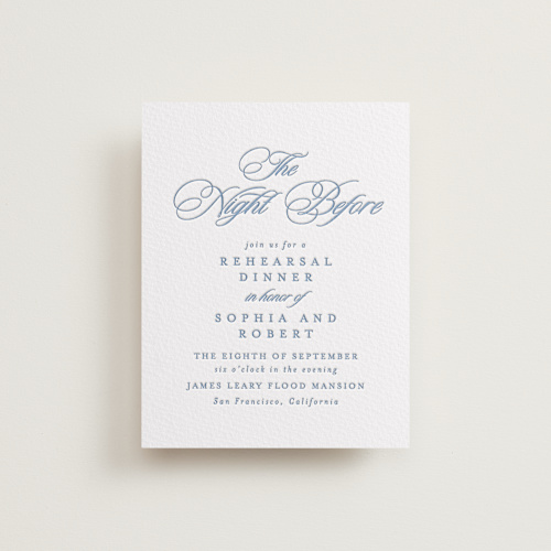 This is a pacific blue enclosure cards with letterpress by Creo Study called posh printing on white cotton in standard