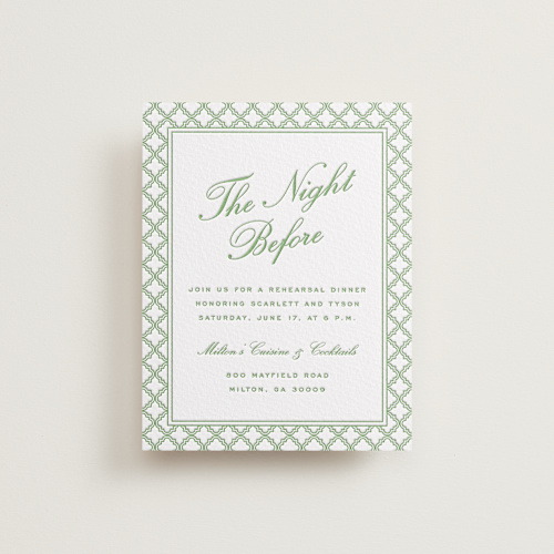 This is a fern enclosure cards with letterpress by Angela Garrick called garden trellis printing on white cotton in standard
