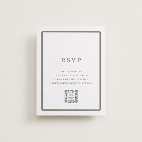 This is a moss rsvp cards with letterpress by Megan Davis called bevel printing on somerset500 in standard