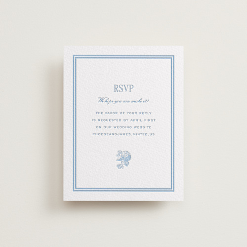 This is a sky blue rsvp cards with letterpress by Megan Davis called chesapeake printing on somerset500 in standard