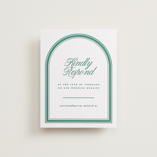 This is a cucumber rsvp cards with letterpress by Kelly Watkins called archer printing on somerset500 in standard