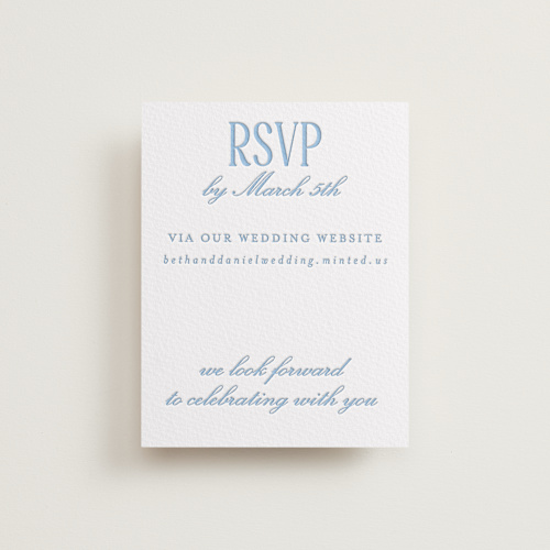 This is a sky blue rsvp cards with letterpress by Baumbirdy called big day printing on somerset500 in standard