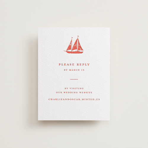 This is a grapefruit rsvp cards with letterpress by Pippa Shaw called lobster printing on white cotton in standard