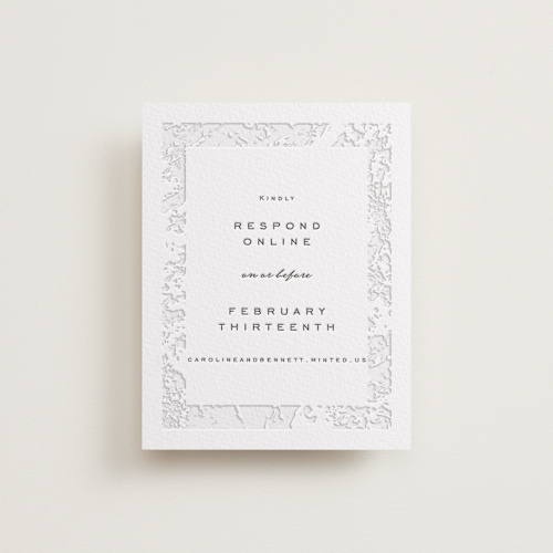 This is a soft black rsvp cards with letterpress by Erin L. Wilson called subtle marble printing on somerset500 in standard