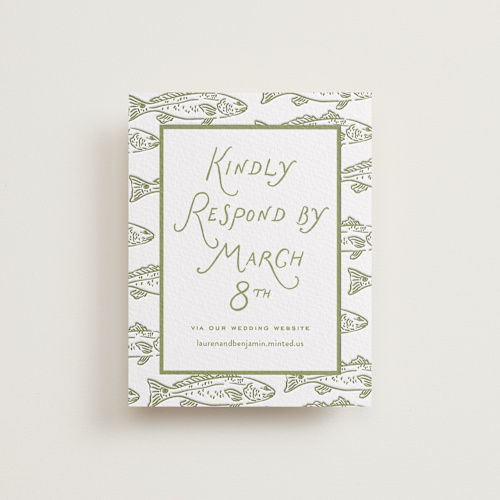 This is a pistachio rsvp cards with letterpress by Oscar and Emma - Karly Depew called marshland printing on somerset500 in standard