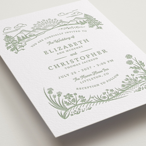 This is a mint letterpress wedding invitations with letterpress by Paper Sun Studio called on the horizon printing on somerset500 in standard