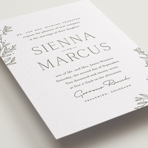 This is a moss letterpress wedding invitations with letterpress by Oscar and Emma - Karly Depew called beauty of nature printing on somerset500 in standard