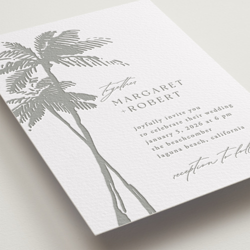 This is a ash letterpress wedding invitations with letterpress by Janean Hinger called warm winds printing on somerset500 in standard