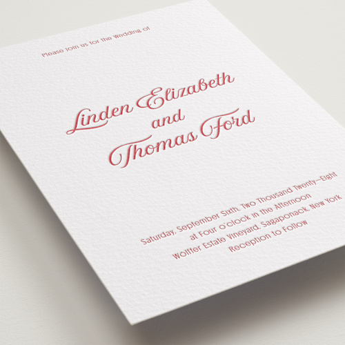 This is a scarlet letterpress wedding invitations with letterpress by Nicoletta Savod called ritzy printing on somerset500 in standard