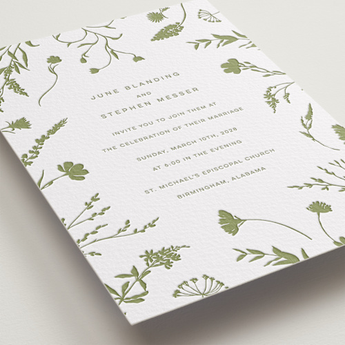 This is a pistachio letterpress wedding invitations with letterpress by Erin Hodges called untied printing on somerset500 in standard
