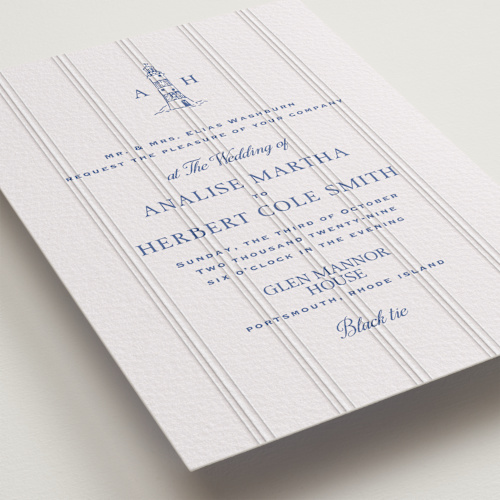 This is a lapis letterpress wedding invitations with letterpress by Tamara Hilje called raies printing on somerset500 in standard