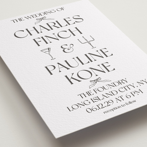 This is a soft black letterpress wedding invitations with letterpress by Julia Liverton called trés chic printing on somerset500 in standard