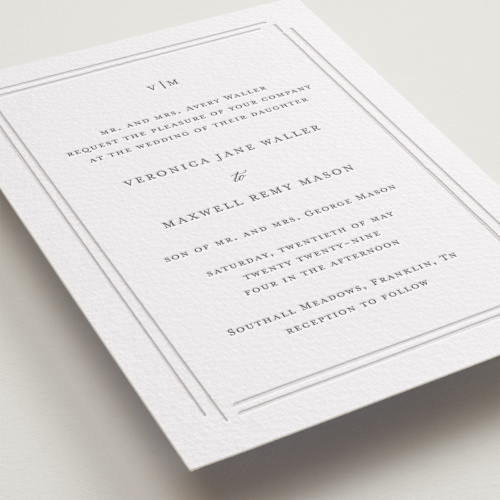 This is a gravel letterpress wedding invitations with letterpress by Jelena Vuletic called clarion printing on somerset500 in standard