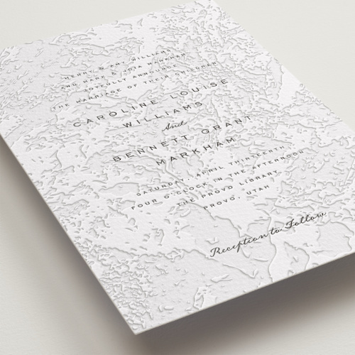 This is a soft black letterpress wedding invitations with letterpress by Erin L. Wilson called subtle marble printing on somerset500 in standard
