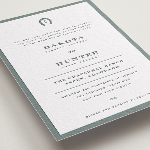This is a stone letterpress wedding invitations with letterpress by Jenna Holcomb called the ranch printing on somerset500 in standard