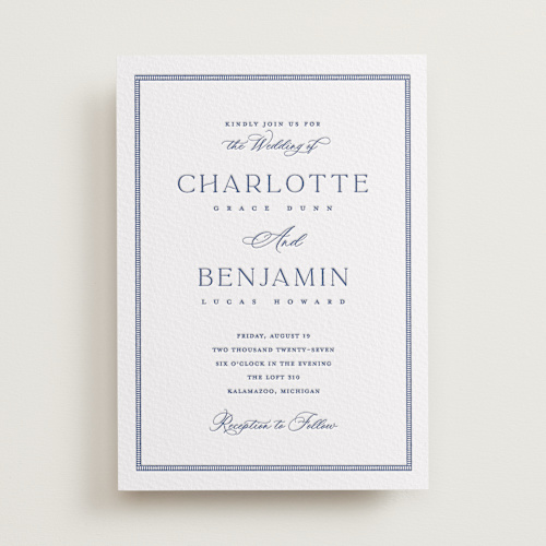 This is a lapis letterpress wedding invitations with letterpress by Pixel and Hank called starboard printing on somerset500 in standard
