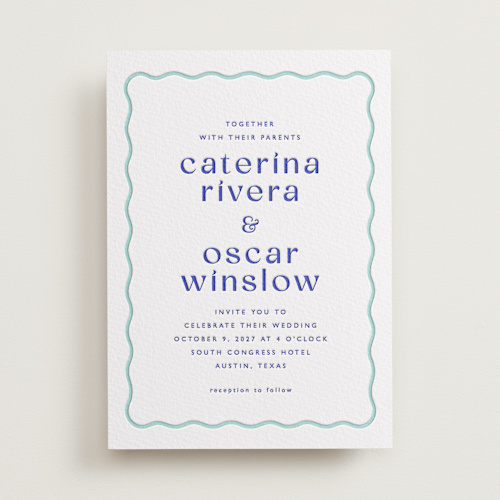 This is a blue violet letterpress wedding invitations with letterpress by Olivia Raufman called with a twist printing on somerset500 in standard