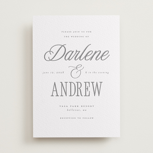 This is a gravel letterpress wedding invitations with letterpress by Vera Lim called icon printing on somerset500 in standard