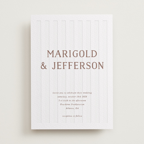 This is a burnt sienna letterpress wedding invitations with letterpress by Kelly Watkins called stripes printing on coventry320 in standard