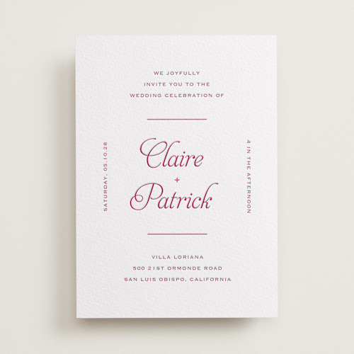 This is a merlot letterpress wedding invitations with letterpress by Carolyn MacLaren called modernne printing on somerset500 in standard