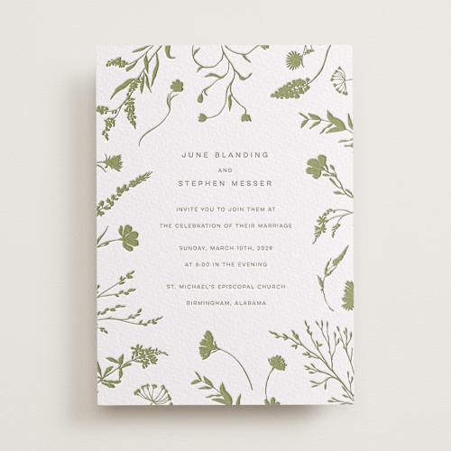 This is a pistachio letterpress wedding invitations with letterpress by Erin Hodges called untied printing on somerset500 in standard