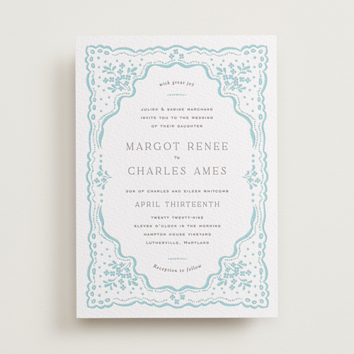 This is a vista letterpress wedding invitations with letterpress by Erin L. Wilson called margot printing on white cotton in standard