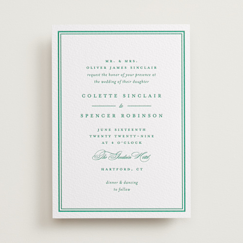 This is a shamrock letterpress wedding invitations with letterpress by Olivia Raufman called hartford printing on somerset500 in standard