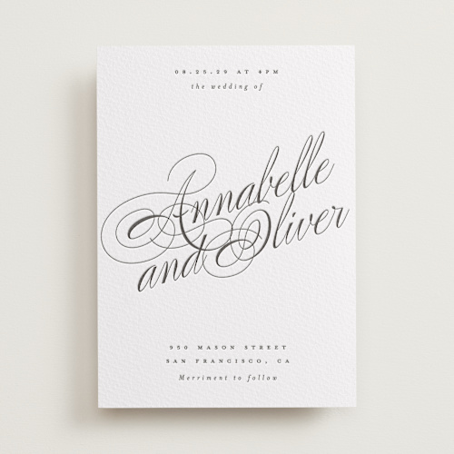 This is a soft black letterpress wedding invitations with letterpress by Hudson meet Rose called forever printing on somerset500 in standard