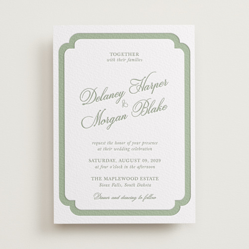 This is a mint letterpress wedding invitations with letterpress by Cass Loh called classic bold border printing on somerset500 in standard