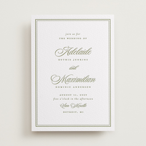 This is a pistachio letterpress wedding invitations with letterpress by Ellen Schlegelmilch called museo printing on somerset500 in standard