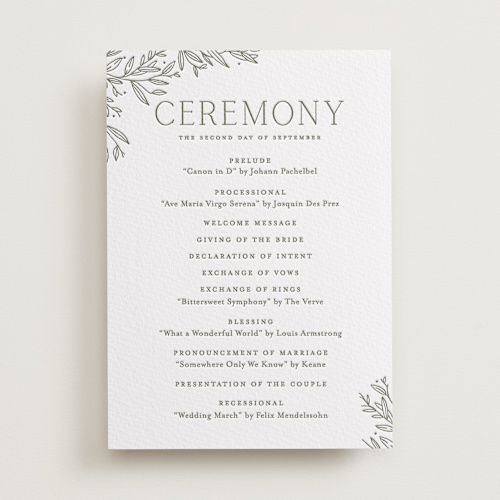 This is a moss unique wedding programs with letterpress by Oscar and Emma - Karly Depew called beauty of nature printing on somerset500 in standard