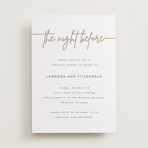 This is a gravel rehearsal dinner invitations with letterpress by Kampai Designs called lilt printing on somerset500 in standard