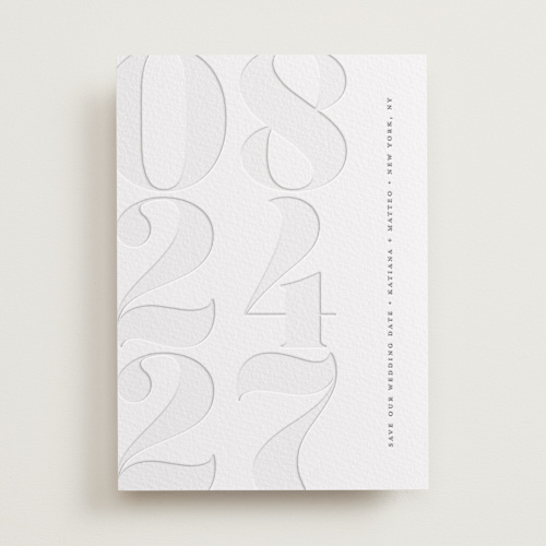 This is a gravel save the date with letterpress by Erica Krystek called mod stack printing on somerset500 in standard