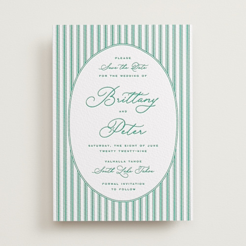 This is a shamrock save the date with letterpress by Claudia Orengo called lakeview printing on somerset500 in standard