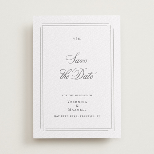 This is a gravel save the date with letterpress by Jelena Vuletic called clarion printing on somerset500 in standard