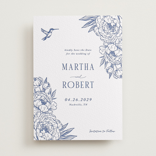 This is a lapis save the date with letterpress by Sherley Ferreira called botanical dream printing on somerset500 in standard