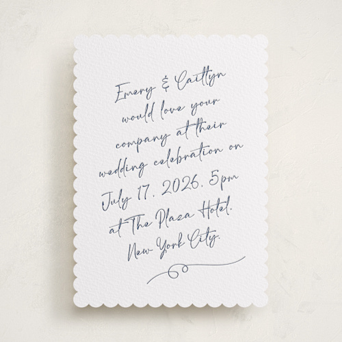 This is a blueberry letterpress wedding invitations with letterpress by Adelyn T. called ink scribble printing on white cotton in standard