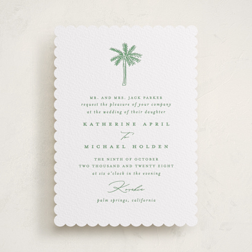 This is a fern letterpress wedding invitations with letterpress by Creo Study called iconic printing on white cotton in standard