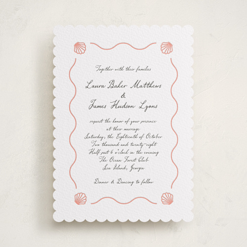 This is a paloma letterpress wedding invitations with letterpress by Alston Foster called ocean love printing on white cotton in standard