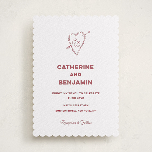 This is a maraschino letterpress wedding invitations with letterpress by Helena Vitto called crazy little thing called love printing on white cotton in standard