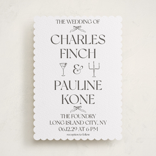 This is a soft black letterpress wedding invitations with letterpress by Julia Liverton called trés chic printing on white cotton in standard