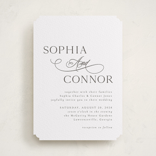 This is a soft black letterpress wedding invitations with letterpress by Nicole Walsh called us printing on white cotton in standard