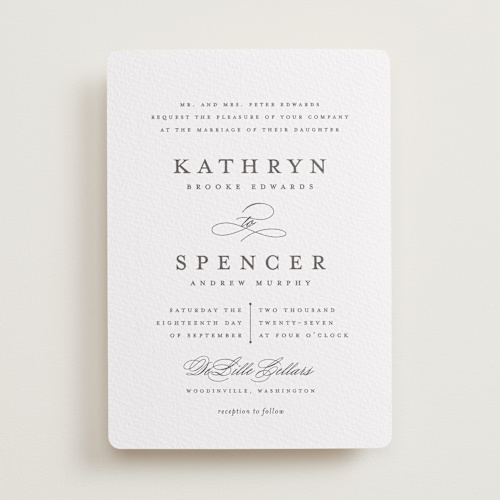 This is a soft black letterpress wedding invitations with letterpress by Olivia Raufman called classic composition printing on somerset500 in standard