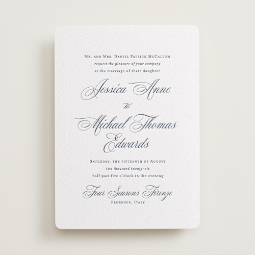 This is a aegean letterpress wedding invitations with letterpress by Jennifer Postorino called empire printing on somerset500 in standard