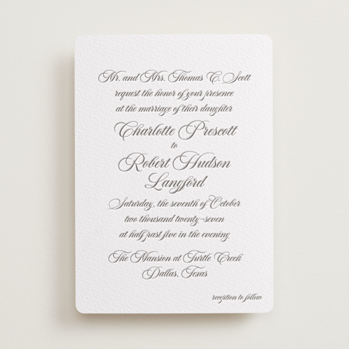 This is a graphite letterpress wedding invitations with letterpress by Megan Davis called lowcountry printing on somerset500 in standard