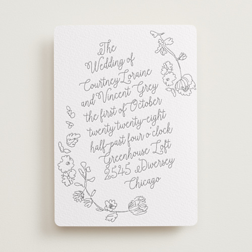 This is a gravel letterpress wedding invitations with letterpress by Baumbirdy called note printing on somerset500 in standard
