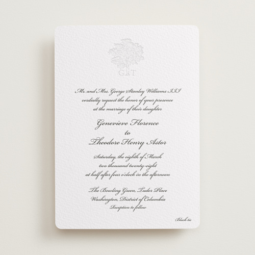 This is a midnight letterpress wedding invitations with letterpress by Clover and Lamb called astor elegance printing on somerset500 in standard