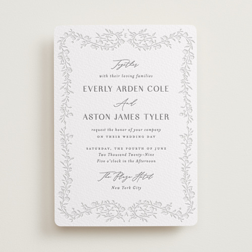 This is a gravel letterpress wedding invitations with letterpress by Nicoletta Savod called delicately printing on somerset500 in standard
